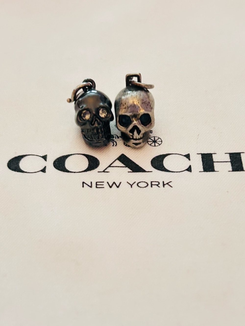 2 Coach Y2K Gunmetal and Silver Tone Skull Charms Bracelet/ Necklace/ Keychain